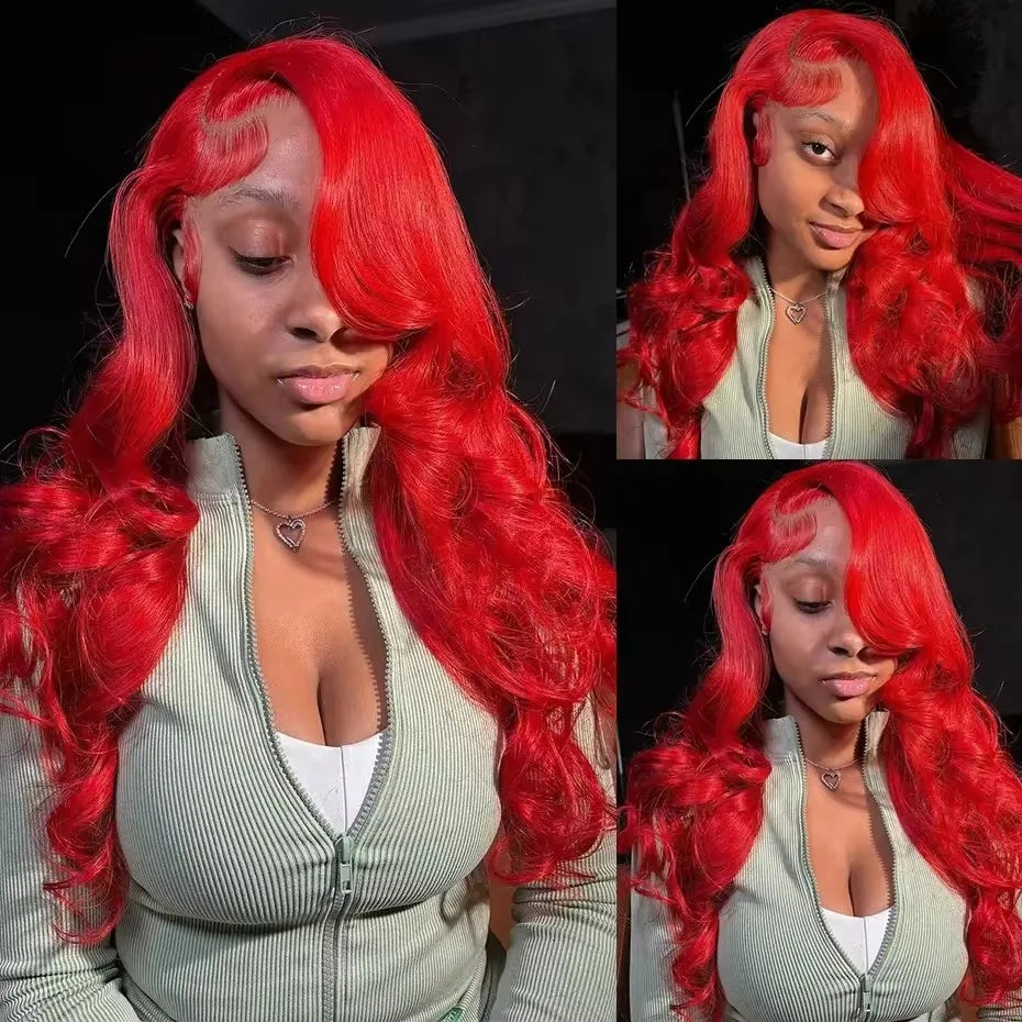 13x6 Lace Frontal Wig Hot Red Body Wave 30 40 Inch 13x6 Lace Front Human Hair Wigs Preplucked Red Colored 4x4 5x5 HD Transparent