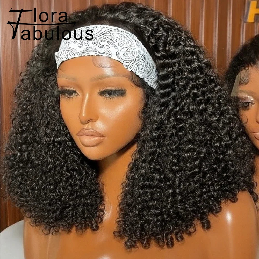 Glueless Deep Wave Headband Wig Human Hair Natural Black Curly Headband Wigs for Black Women 180% Density Brazilian Virgin Hair