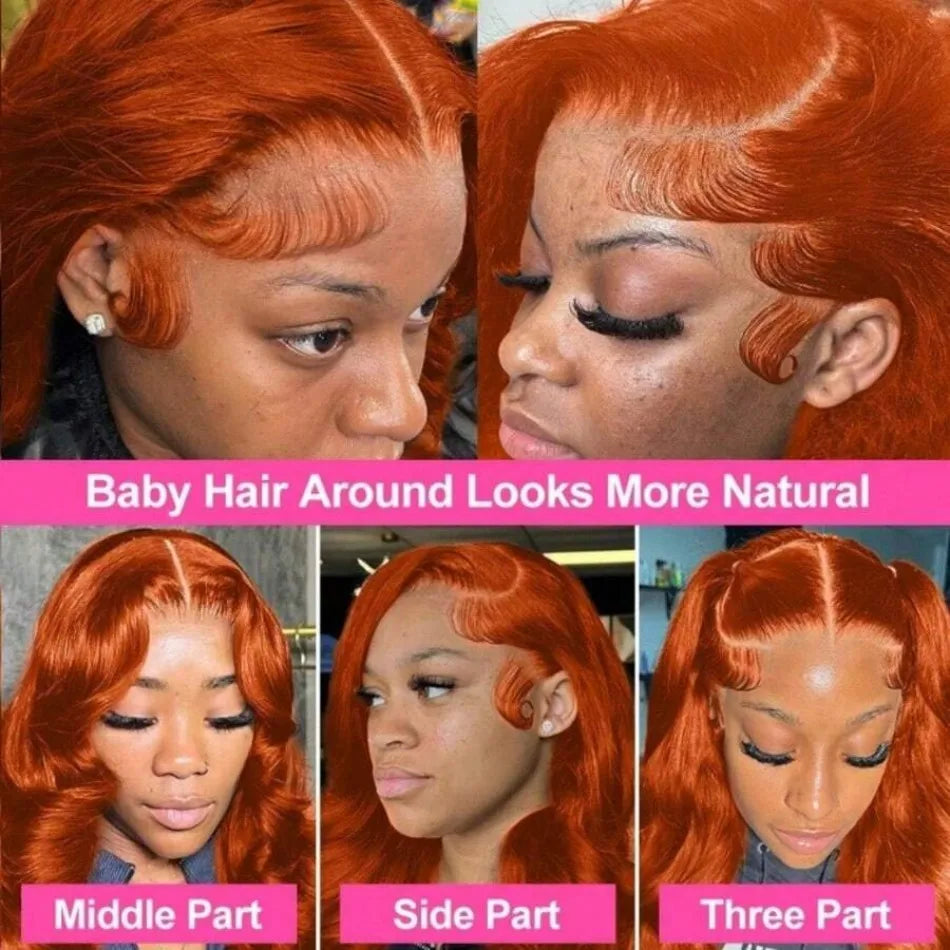 Ginger Human Hair Wigs Body Wave Frontal Wig 13X6 Human Hair 30 Inch Colored Lace Front Wig Brazilian Hair 250 Density For Women