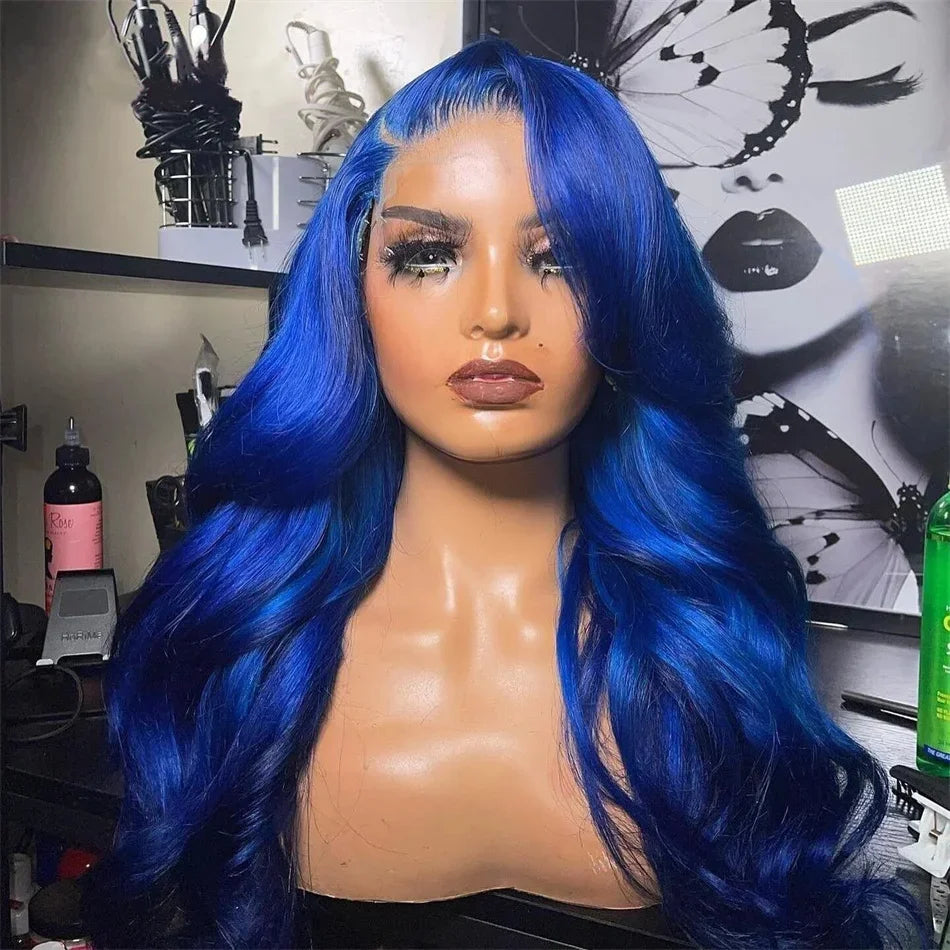 Sapphire Blue Lace Front Wig Body Wave Human Hair Wigs Dark Blue Color Transparent Pre Plucked Lace Frontal Wigs For Black Women