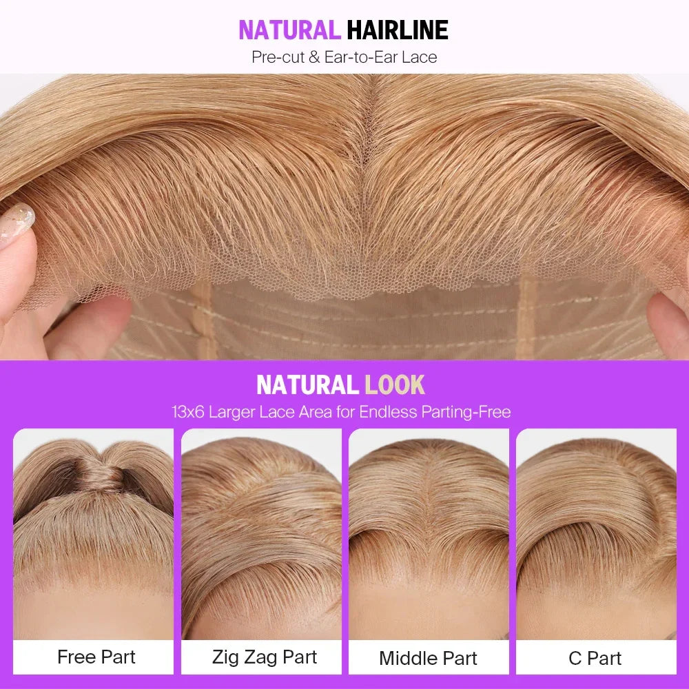 Megalook 13x6 Three-Go Blonde Highlight Glueless Wigs Silky Straight With Drawstring 100% Human Hair Wig