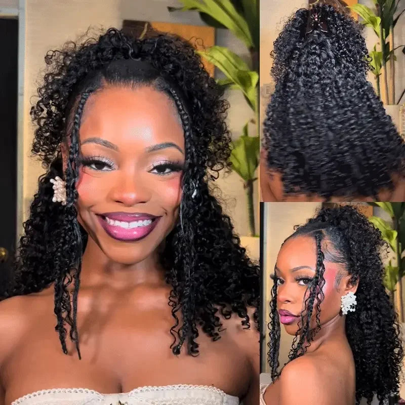 Kinky Curly Half Wig Human Hair 3 4 Flip Over Half Wig Afro Curly Wear Go Glueless Wig 300% Density Full Human Hair Wigs on Sale