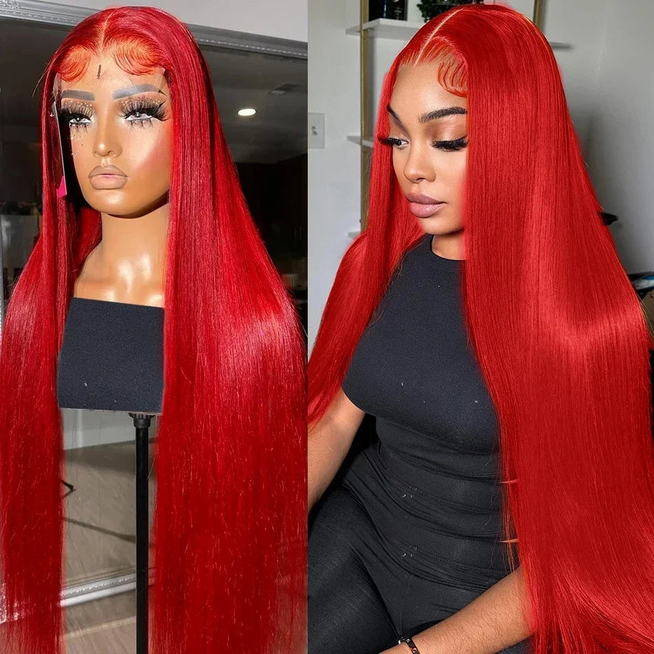 30 36 40 Inch 13x4 13x6 Straight Lace Frontal Wigs Hot Red Front Human Hair Wig 4x4 5X5 Closure Wig Pre Plucked For Women