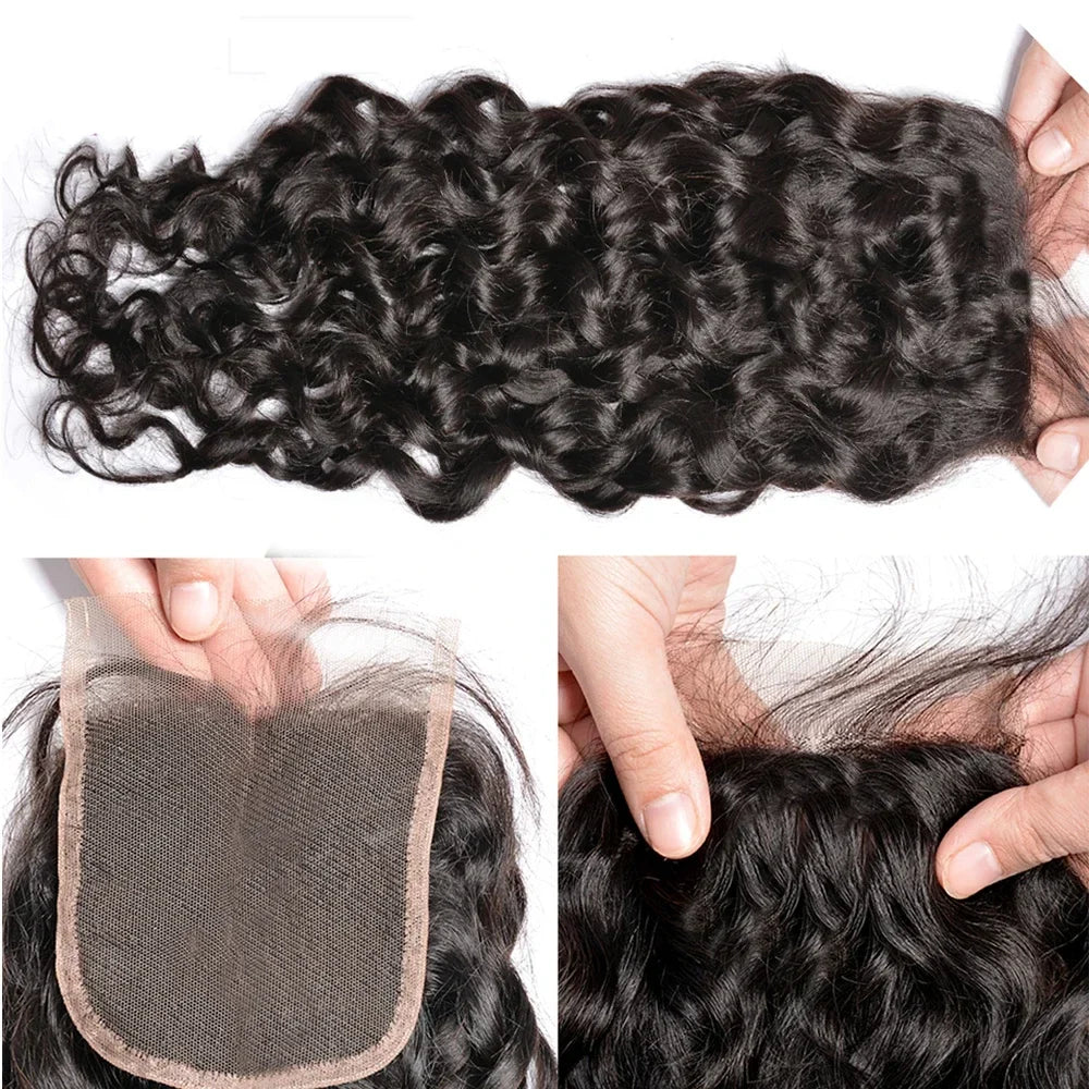 Water Wave Bundles With 4x4 Lace Closure Burmese Virgin Human Hair Water Curly Bundles With Closure Human Hair Weave Extension