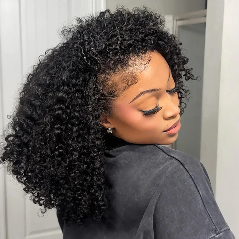 Kinky Curly Half Wig Human Hair 3 4 Flip Over Half Wig Afro Curly Wear Go Glueless Wig 300% Density Full Human Hair Wigs on Sale