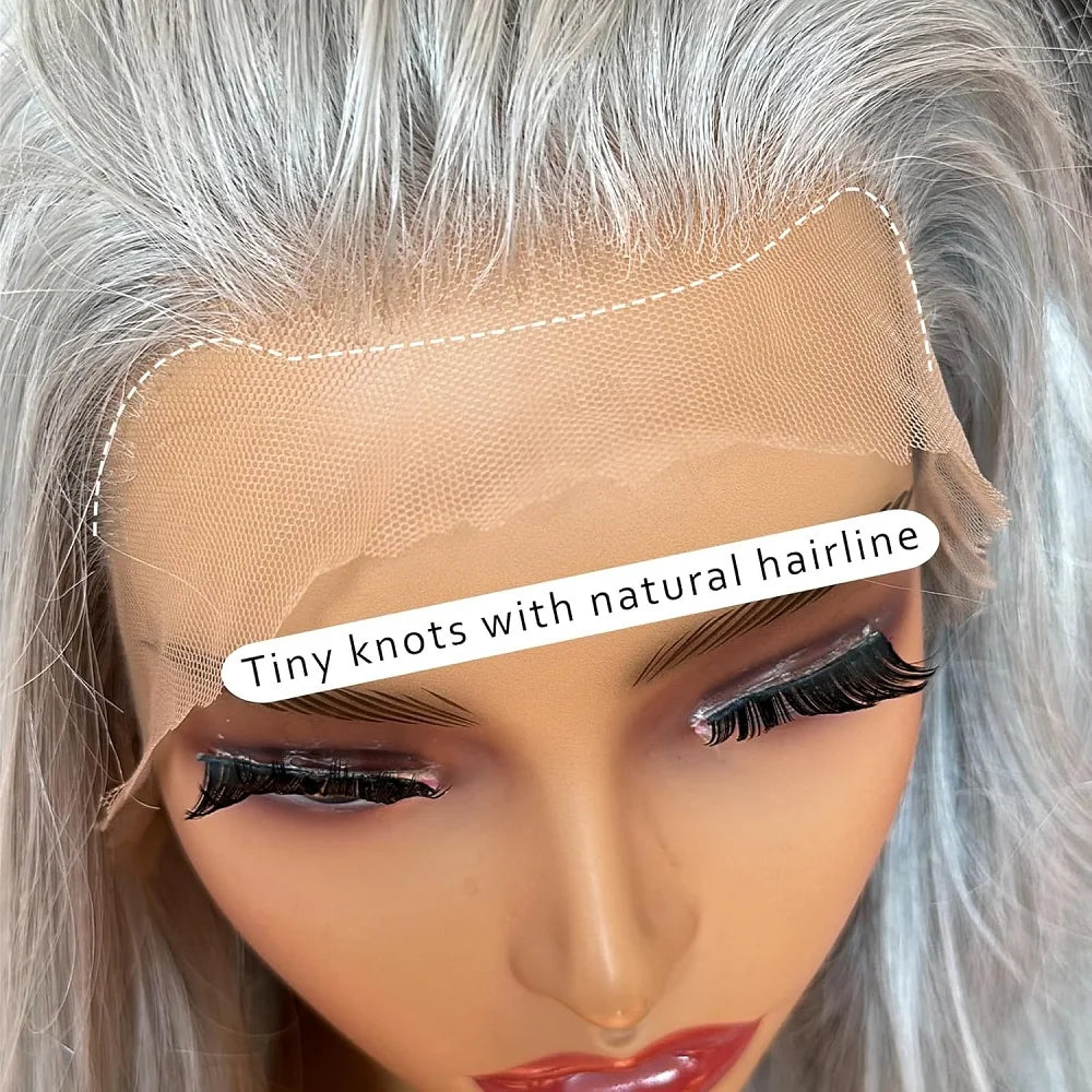 Silver Grey Straight Wigs Human Hair Vietnamese 220% Density 13x6 HD Lace Frontal Colored Wig 38 Pre Plucked With Baby Hairline