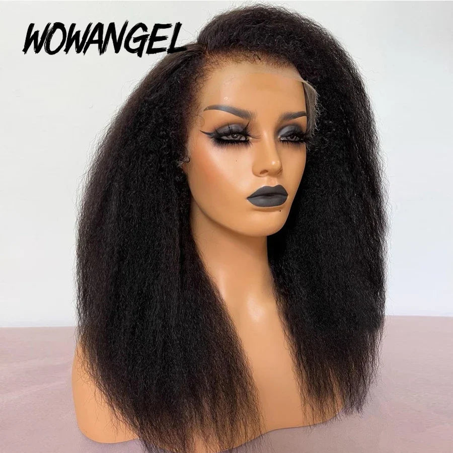 13x6 HD Lace Full Frontal Wig 4C Kinky Baby Hair 250% Afro Kinky Straight HD Full Frontal Wig Remy Hair Pre Plucked For Women