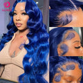 Sapphire Blue Lace Front Wig Body Wave Human Hair Wigs Dark Blue Color Transparent Pre Plucked Lace Frontal Wigs For Black Women