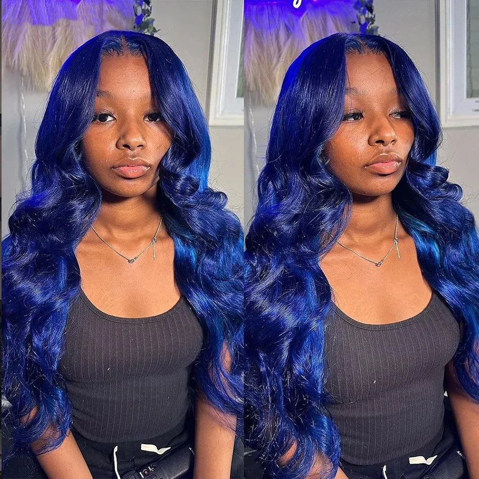 Sapphire Blue Lace Front Wig Body Wave Human Hair Wigs Dark Blue Color Transparent Pre Plucked Lace Frontal Wigs For Black Women