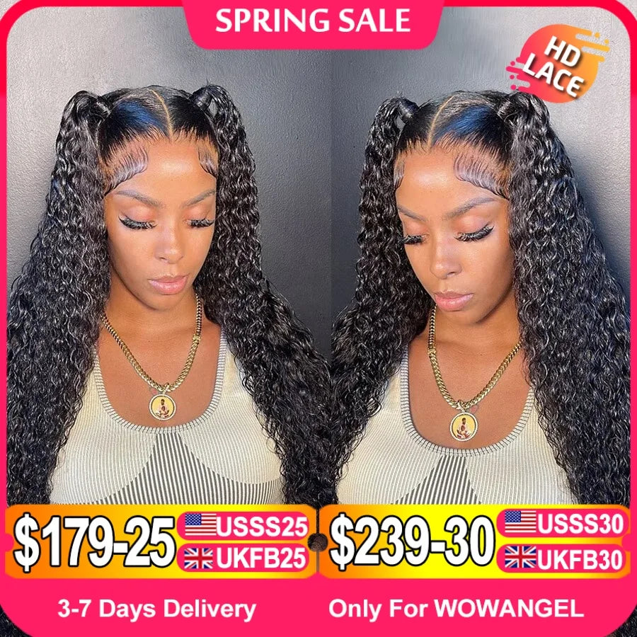 Wow Angel Glueless HD Lace Closure 5x5 Closure Water Wave Pre Plucked Natural Hairline Human Hair Curly Wigs Brazilian For Women