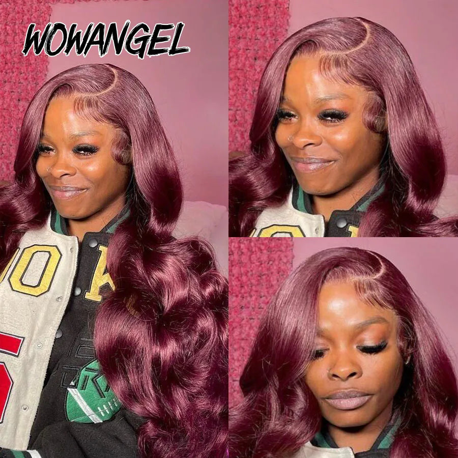 250% 99J Burgundy Colored Wigs 13x6 HD lace Frontal Human Hair Wig Body Wave Red Wigs Pre Cut HD Lace Glueless Wig Melt Skins