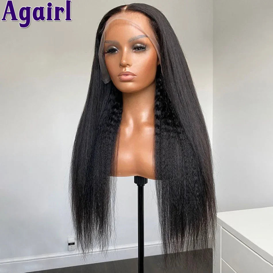 200% Orange Brown Yaki Kinky Straight Human Hair Wigs 13x4 13x6 Lace Frontal Wig Pre Plucked Ready To Go 6x4 Lace Wigs for Women