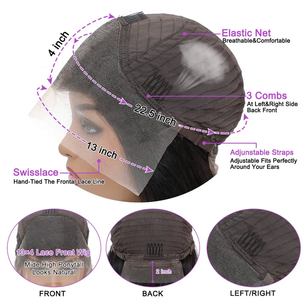 180% Density Brazilian Human Hair Wigs Pre Plucked Hd 13x4 Lace Front Wig Bleached Knots Transparent Lace Frontal Wig
