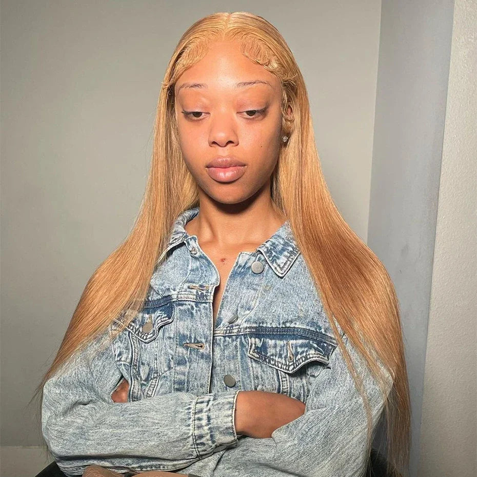13X6 HD Lace Front Human Hair Wigs #27 Honey Blonde Colored Lace Frontal Wigs Brazilian Straight Transparent Lace Wigs For Women