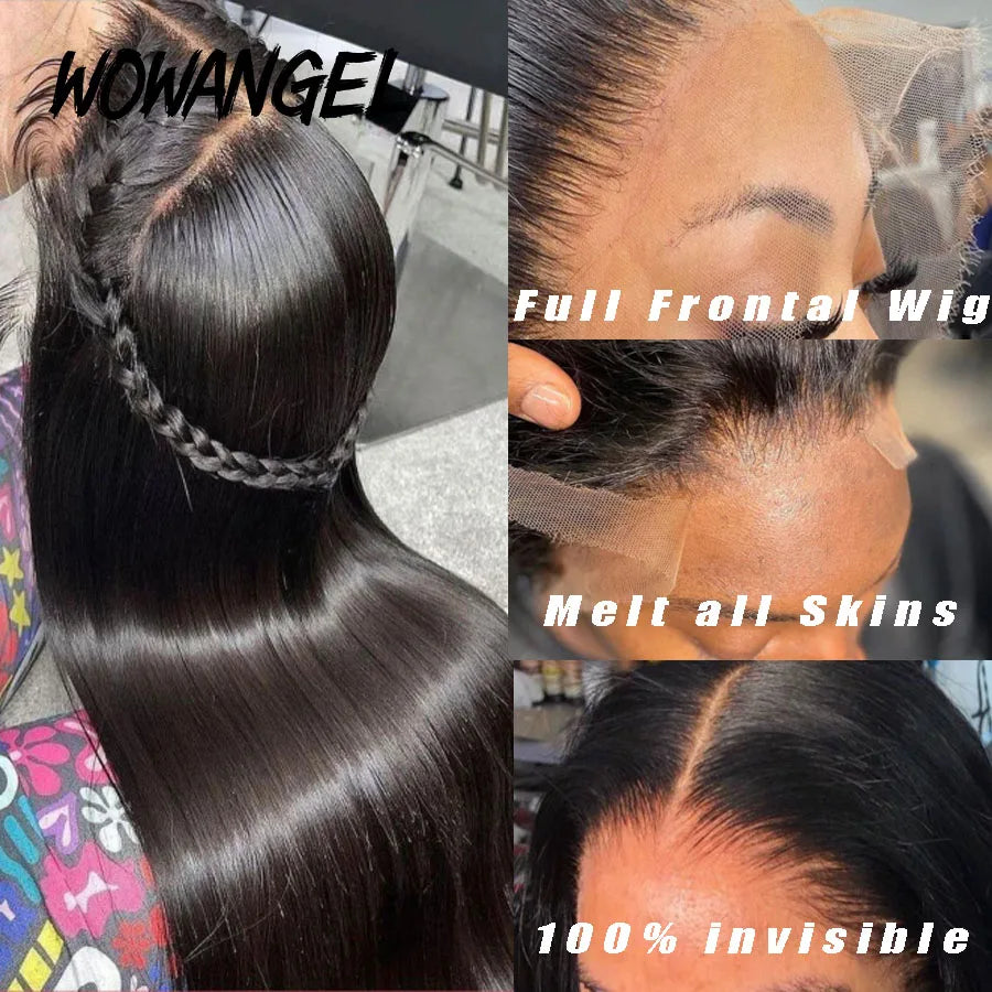 Wow Angel 36inch 13x6 HD Lace Frontal Human Hair Wigs Straight Virgin Hair Full Frontal Wigs for Woman Natural Scalp Melt Skins