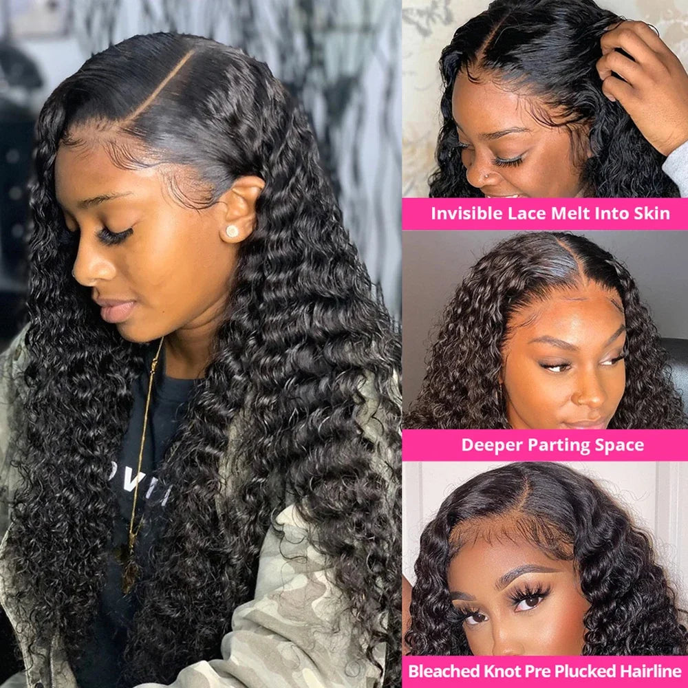 Transparent Remy Deep Wave Lace Front Wig 13x4 13x6 Water Wave Lace Frontal Wig 4X4 Closure Human Hair Wigs For Women Glueless