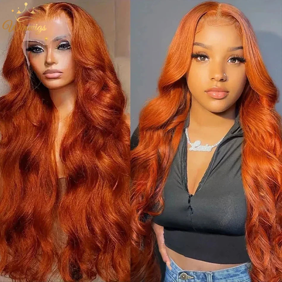 30 inch 13x4 Orange Ginger Lace Front Wig Body Wave Lace Frontal Wig Brazilian Ginger Human Hair Colored Wigs Pre Plucked