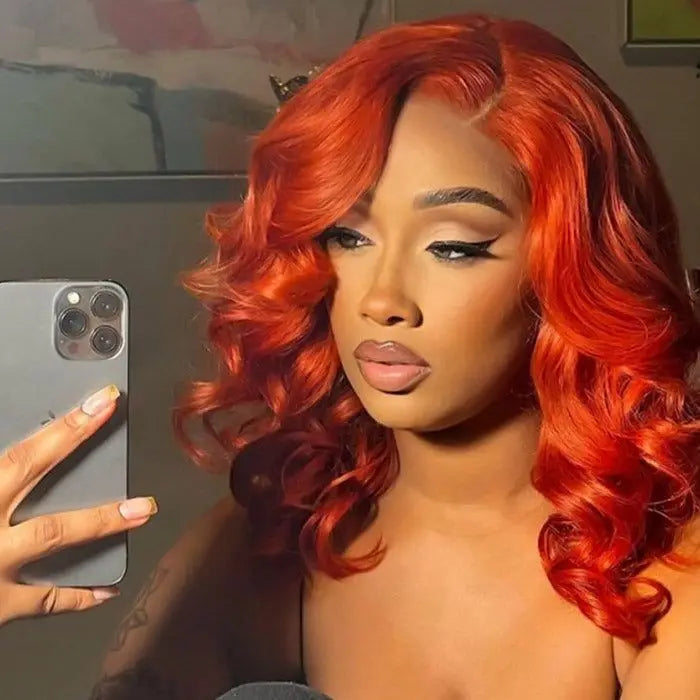 Ginger Orange Body Wave Bob Wig Lace Front Human Hair Wigs For Black Women Human Hair Orange Ginger Color Body Short Bob Wig