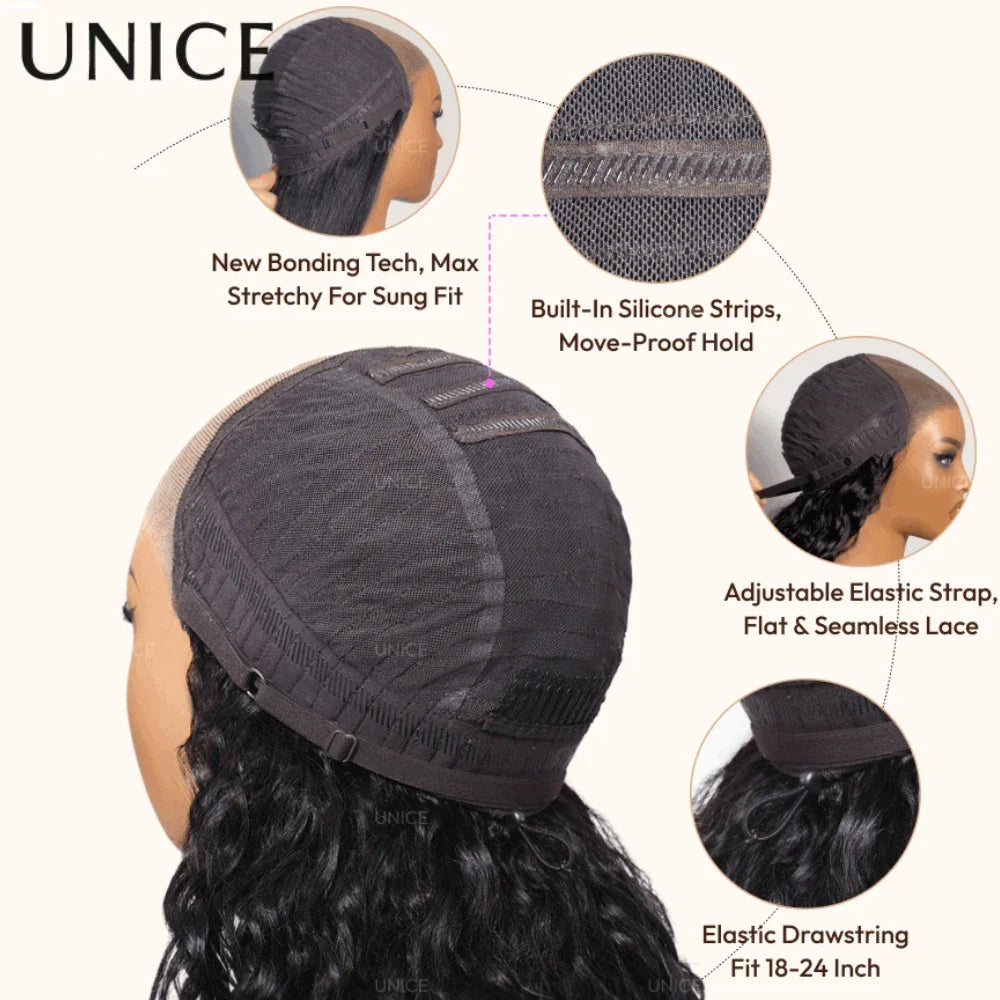 UNice 7x5 Bye Bye Slip Black to Chestnut Brown Ombre Yaki Straight Human Hair Wigs With Invisi Drawstring