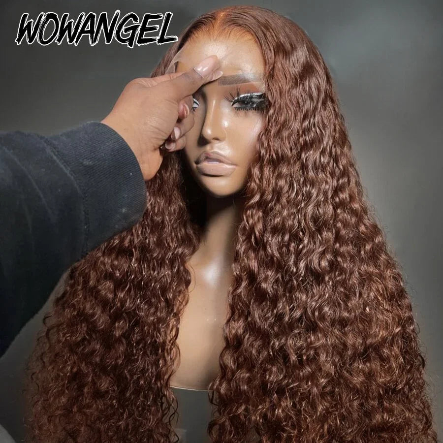 250% Chocolate Brown 13x6 HD Lace Front Human Hair Wigs 13x4 Full Frontal Water Wave Wig PrePlucked Undetectable Lace Curly Hair
