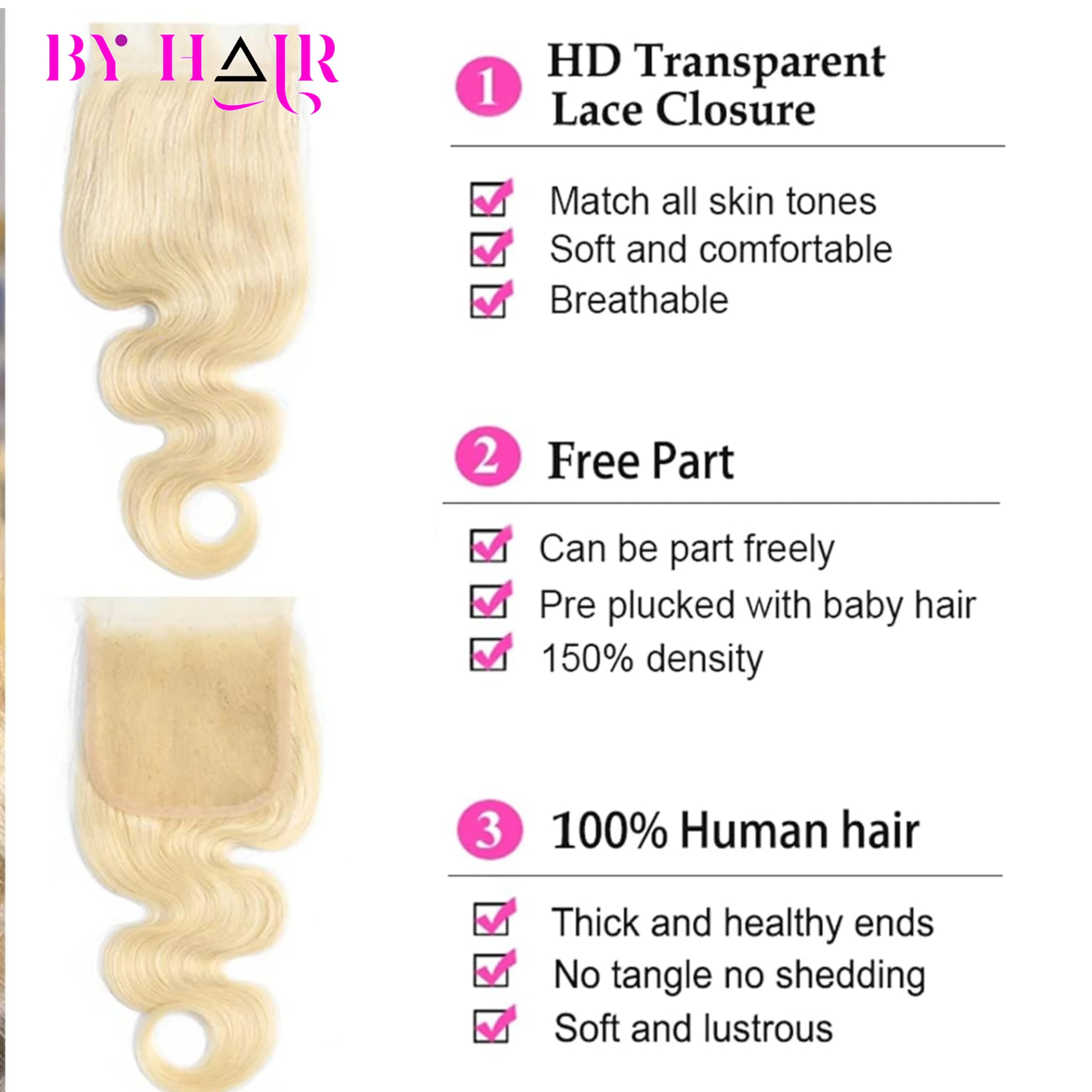 613 Blonde Body Wave Closure 13x4 Lace Frontal Human Hair Pre-Plucked With HD Transparent Lace Remy Peruvian Hair 150% Density