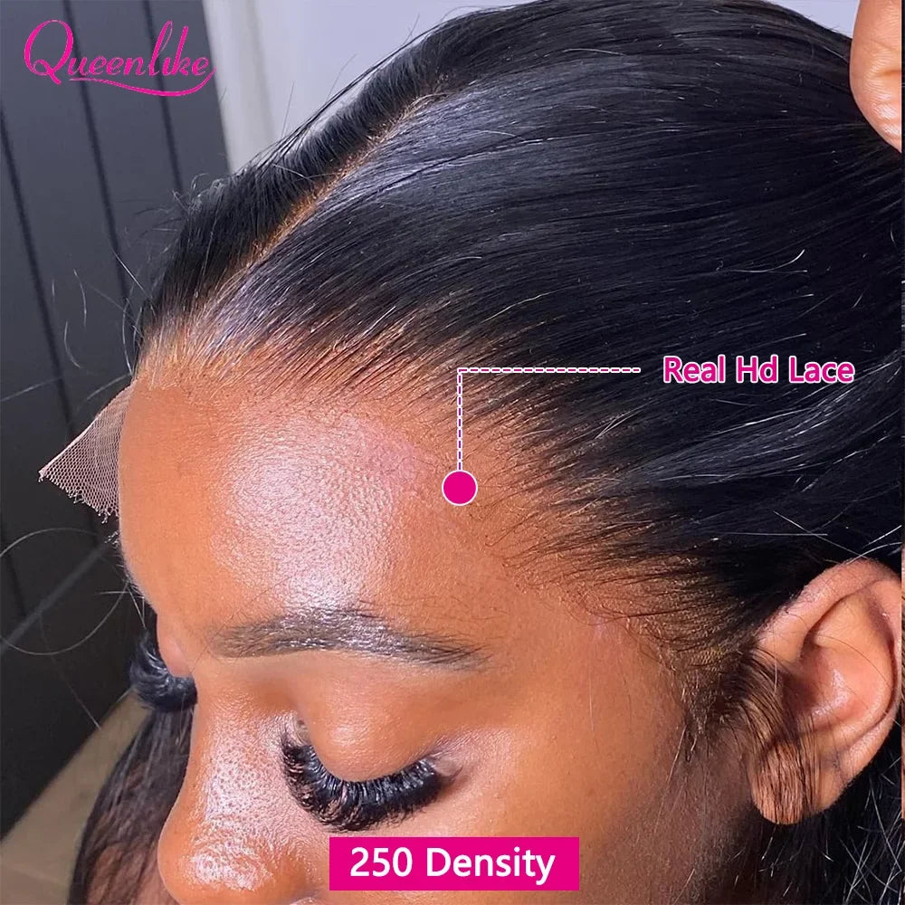 Queenlike 250Density Real Hd Lace Frontal Wig 12A Top Quality Human Hair Wigs for Women 22 24inch 13x4 Straight Lace Frontal Wig