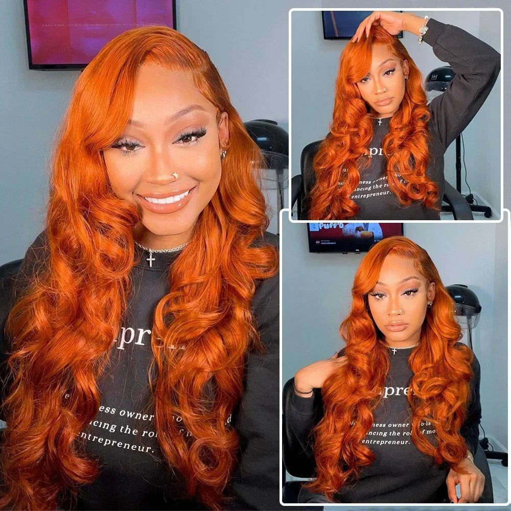 30 inch 13x4 Orange Ginger Lace Front Wig Body Wave Lace Frontal Wig Brazilian Ginger Human Hair Colored Wigs Pre Plucked