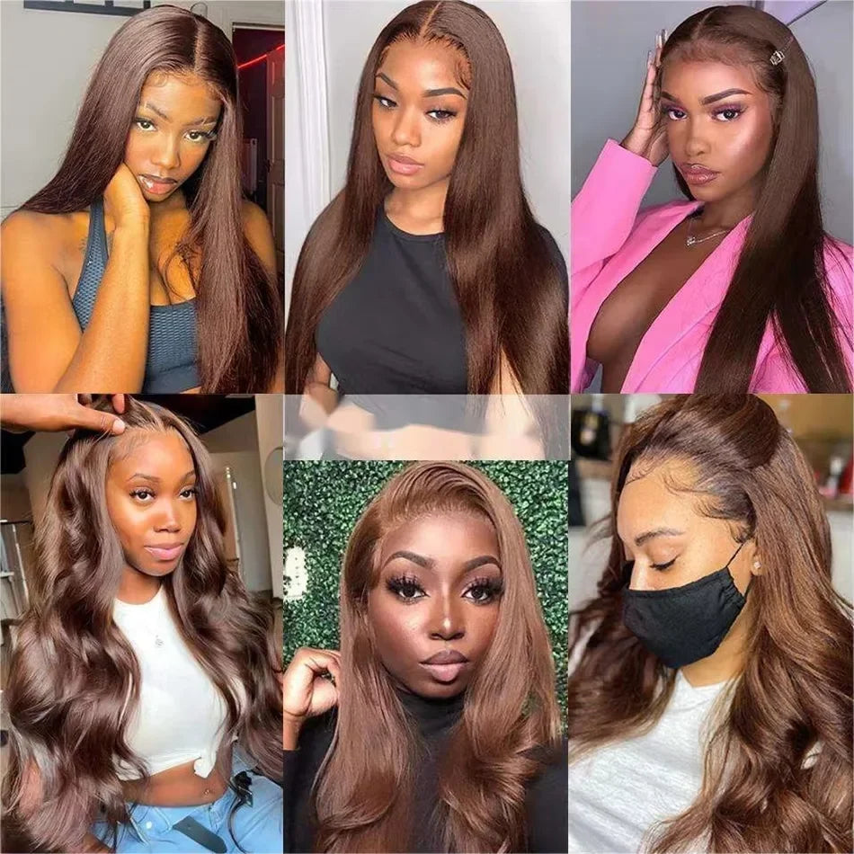 13X6 Chocolate Brown Lace Front Wigs 13X4 Bone Straight Human Hair 30 32 Inch Lace Frontal Colored Wig 100% Brazilian For Women