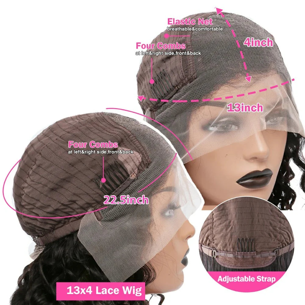 Transparent Remy Deep Wave Lace Front Wig 13x4 13x6 Water Wave Lace Frontal Wig 4X4 Closure Human Hair Wigs For Women Glueless