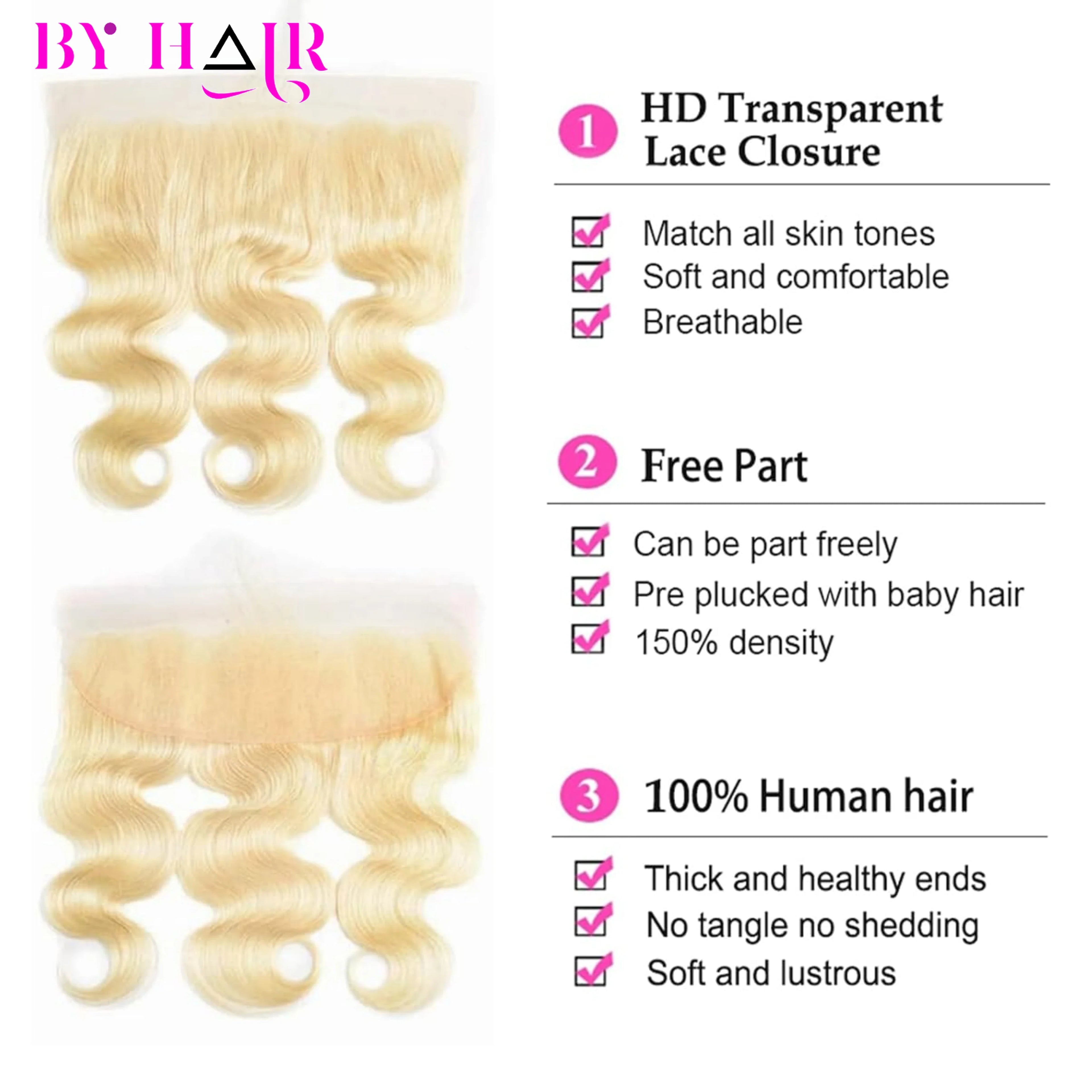 613 Blonde Body Wave Closure 13x4 Lace Frontal Human Hair Pre-Plucked With HD Transparent Lace Remy Peruvian Hair 150% Density