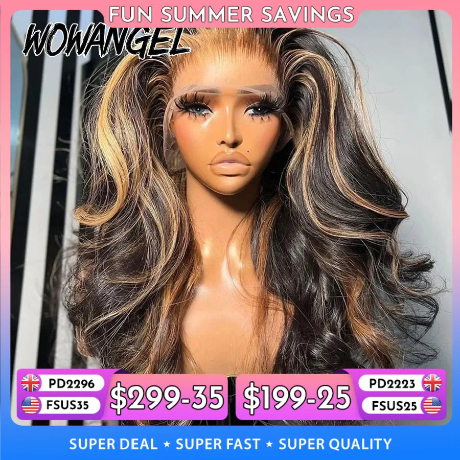 1B27 Highlight Colored Wig 13x6 HD Lace Frontal Human Hair Wig 34inch Body Wave Melt Skin 13x4 Full Frontal Wig Brazilian Hair