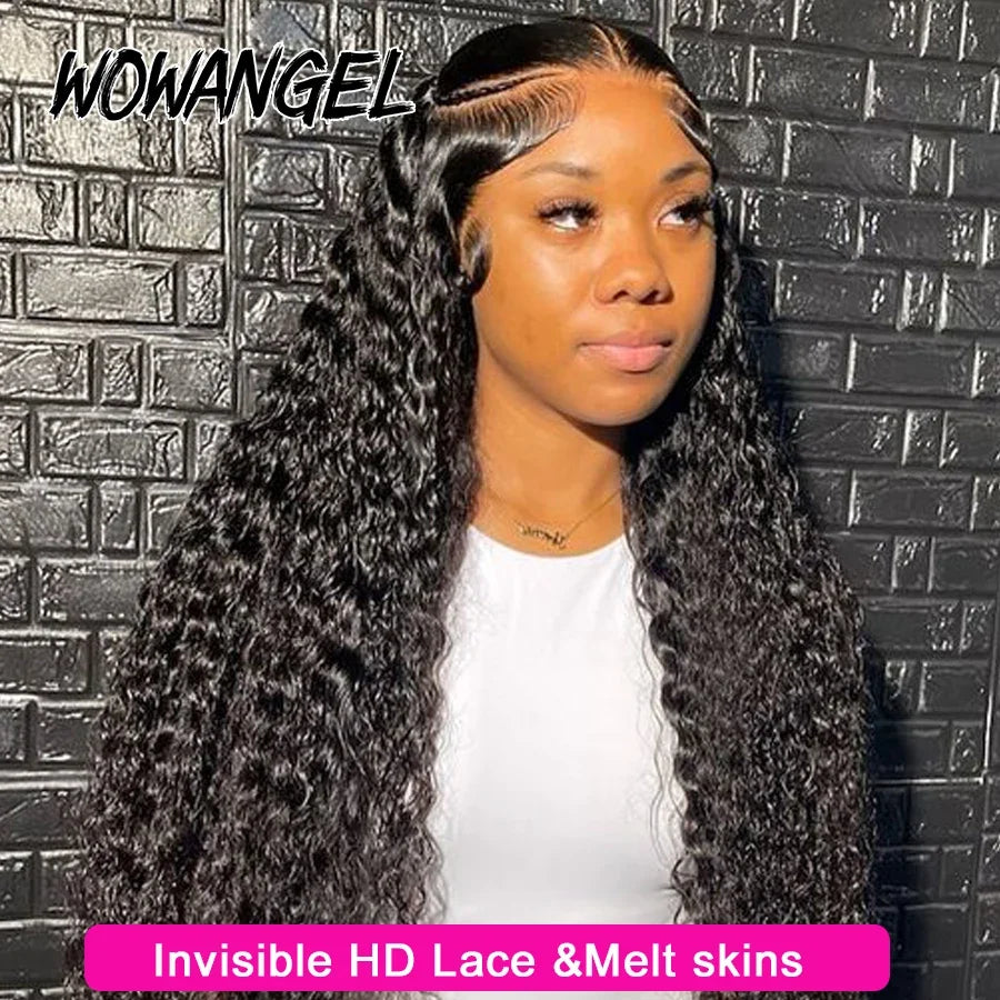 Wow Angel Water Wave HD Full Lace Frontal Wigs 36 inches 250% Human Hair Wigs Brazilian Hair Pre Plucked Glueless Wigs For Women