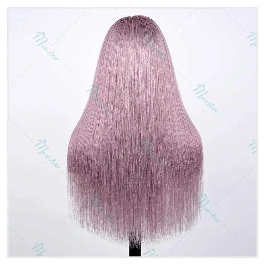 Monstar 13x6 Ash Purple HD Lace Frontal Wig Human Hair Pre Plucked Vietnamese Raw Straight Rose Gold Hair Colored Wigs For Women