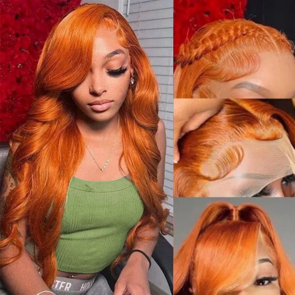 Ginger Human Hair Wigs Body Wave Frontal Wig 13X6 Human Hair 30 Inch Colored Lace Front Wig Brazilian Hair 250 Density For Women