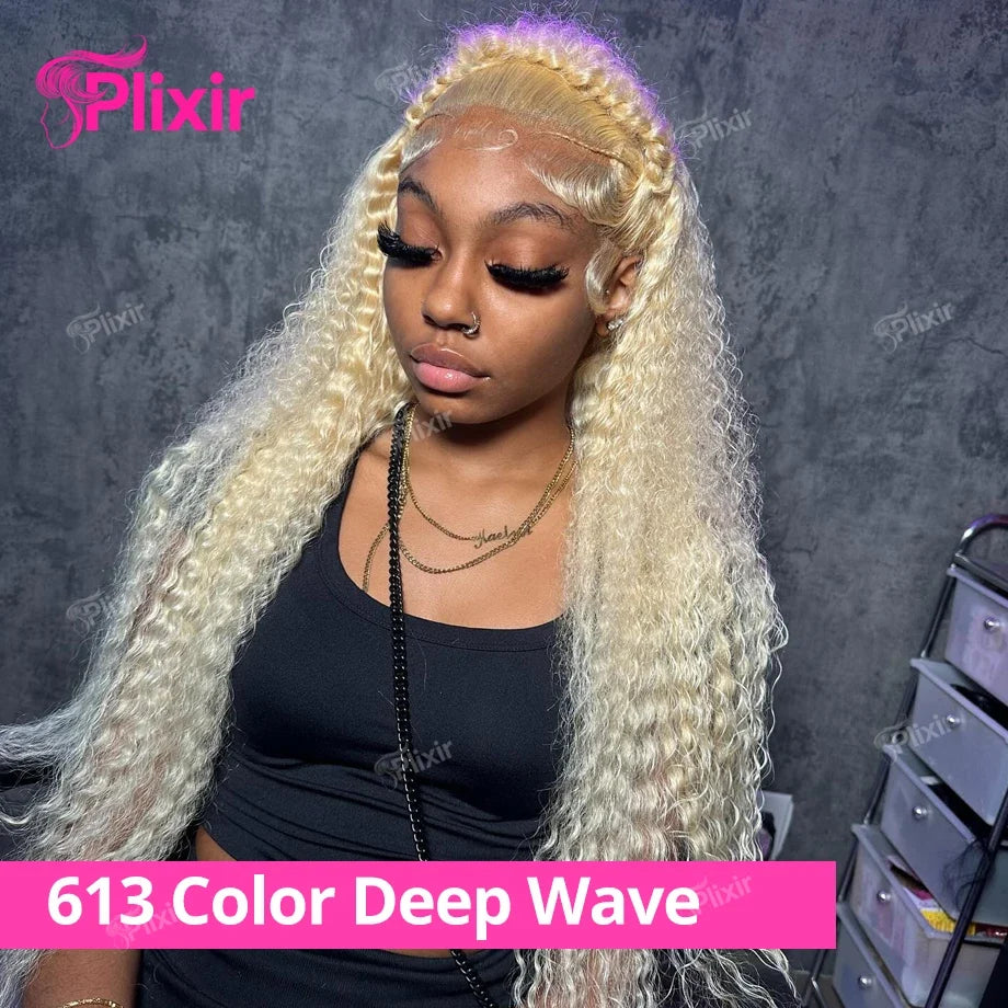 Curly Human Hair Wig Deep Wave Frontal Burmese 613 Blonde Body Wave Human Hair Wigs For Women 13x6 Hd Lace Front Human Hair Wig