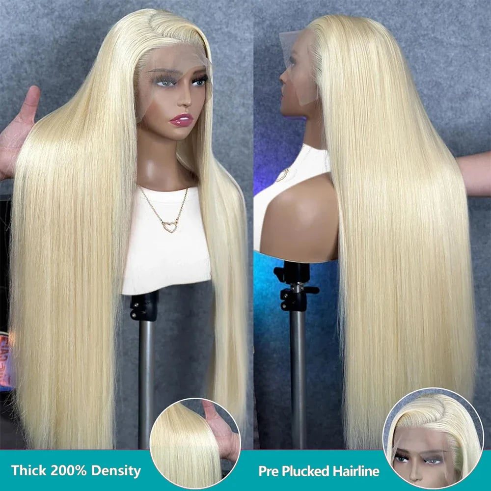 13x4 13x6 HD Transparent Full Lace Frontal Wigs 613 Blonde Colored Straight Human Hair Wig Lace Front Wigs For Women 46 Inches