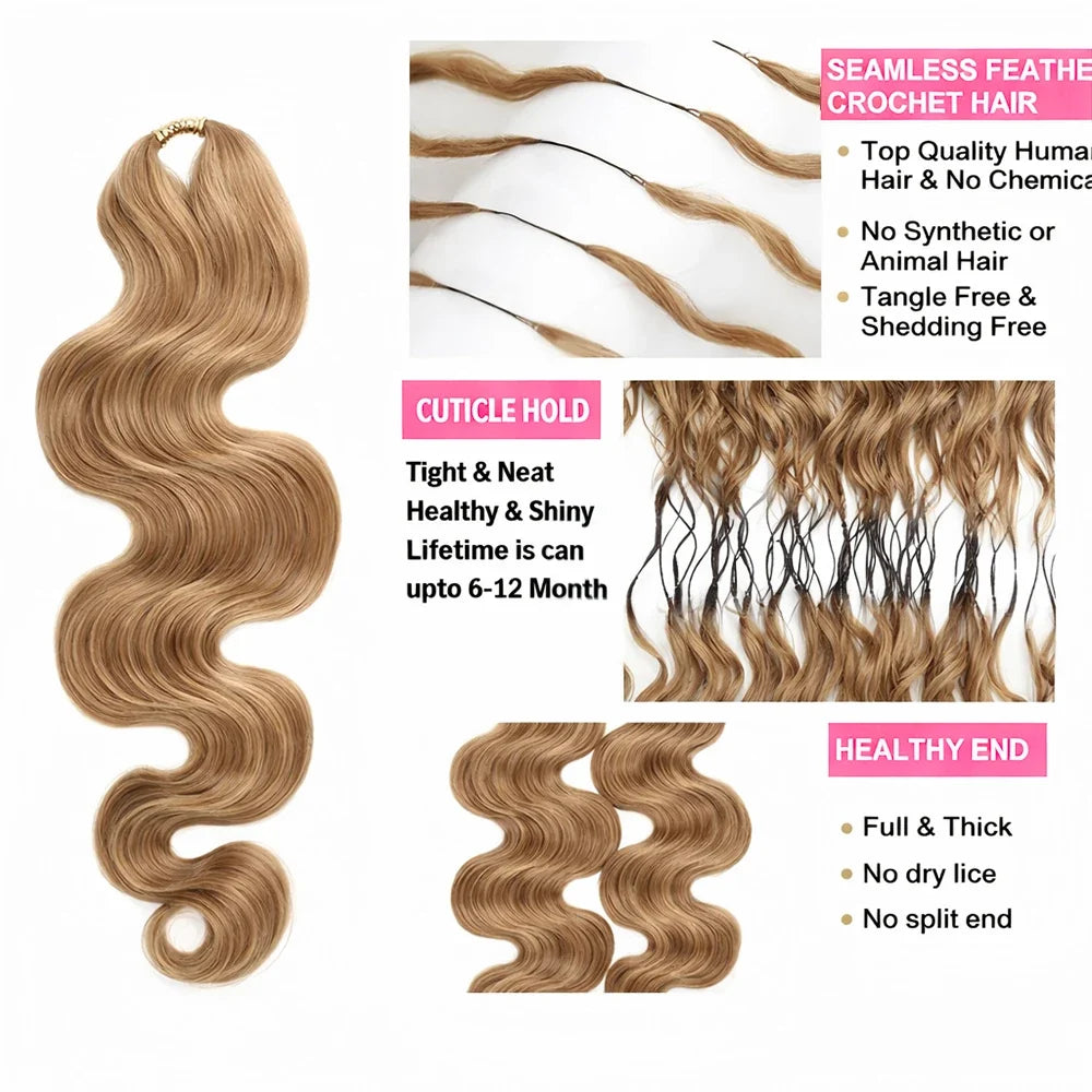 #4 Brown Highlight Human Crochet Hair With String Body Wave Invisible Pre Separated Knotless Crochet Hair Extensions For Braid