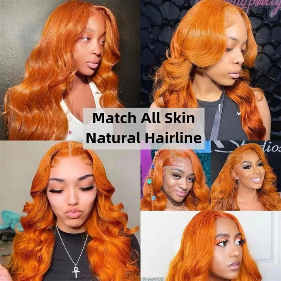 Ginger Human Hair Wigs Body Wave Frontal Wig 13X6 Human Hair 30 Inch Colored Lace Front Wig Brazilian Hair 250 Density For Women