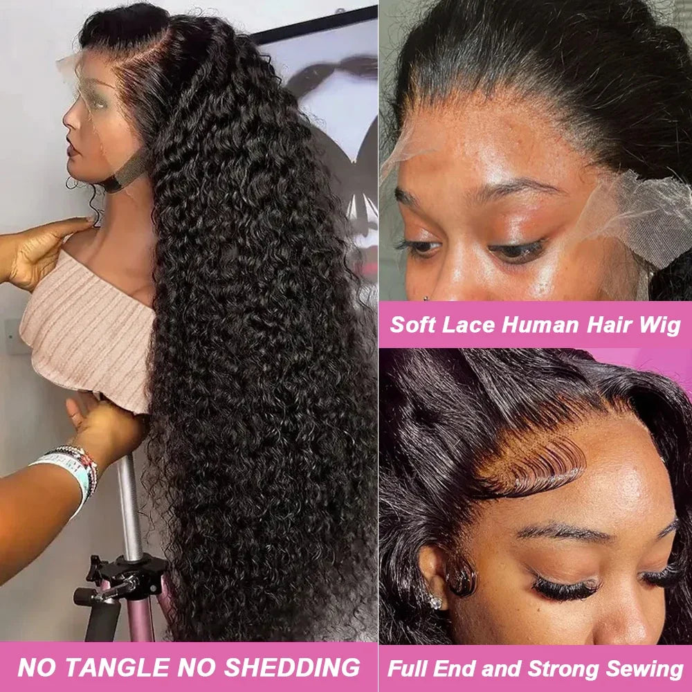 300% Curly Lace Front Human Hair Wig Wet and Wavy Wigs For Women Water Deep Wave 13x6 HD Lace Frontal Human Hair Wig 250 Density