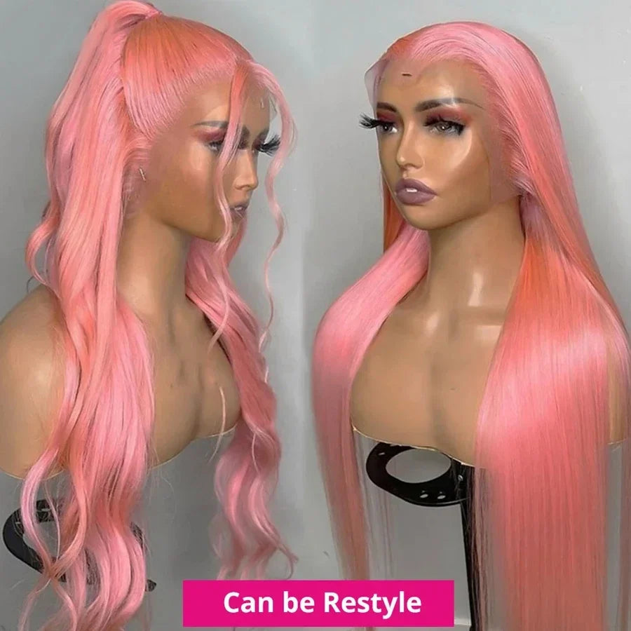 Pink Straight Lace Front Wig Human Hair 13x4 HD Lace Frontal Human Hair Wig Glueless Transparent Brazilian Pink Hair Colored Wig