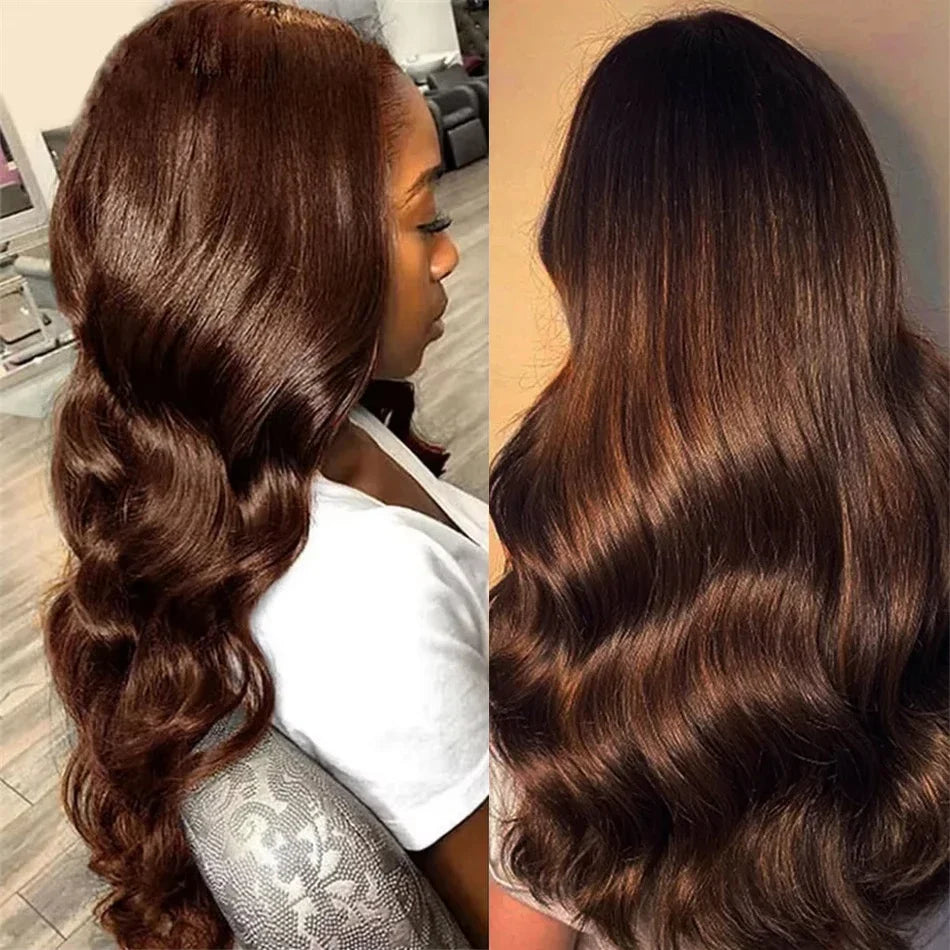 13x4 Chocolate Brown Lace Front Wigs 13x6 HD Transparent Lace Frontal Wig Colored Bleached Body Wave Human Hair Wigs For Women