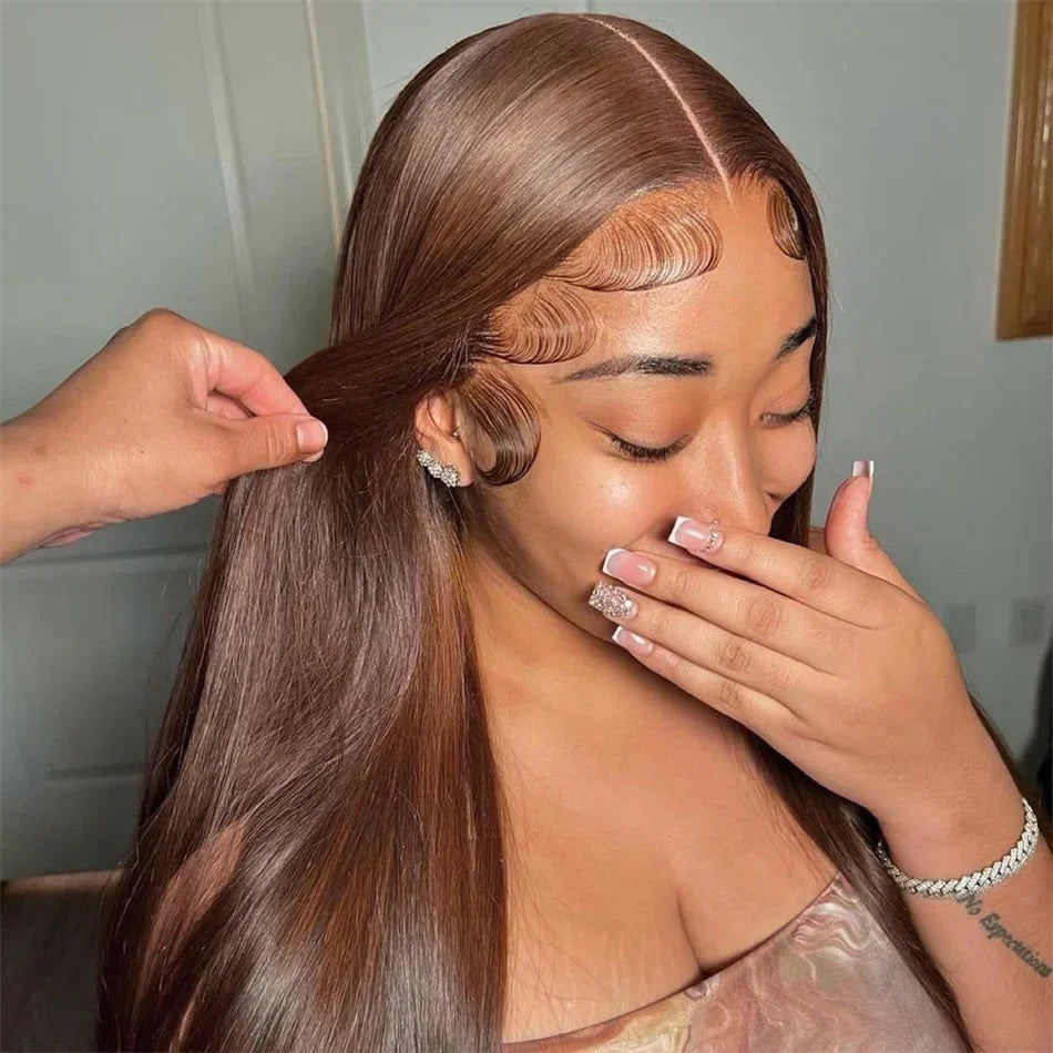 13X6 Chocolate Brown Lace Front Wigs 13X4 Bone Straight Human Hair 30 32 Inch Lace Frontal Colored Wig 100% Brazilian For Women