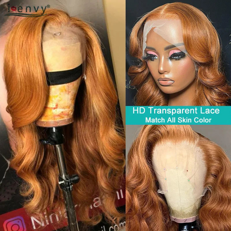 Orange Brown Lace Front Wigs Colored Ginger Blonde 13X6 Lace Frontal Human Hair Wigs Remy Burgundy Red Body Wave Lace Front Wig