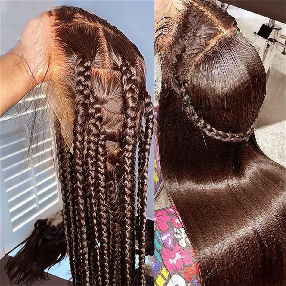13X6 Chocolate Brown Lace Front Wigs 13X4 Bone Straight Human Hair 30 32 Inch Lace Frontal Colored Wig 100% Brazilian For Women
