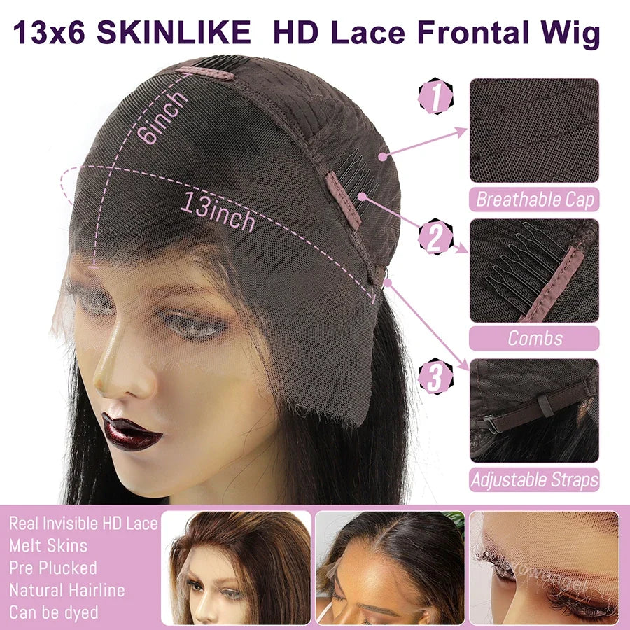 13x6 HD Lace Full Frontal Wig 4C Kinky Baby Hair 250% Afro Kinky Straight HD Full Frontal Wig Remy Hair Pre Plucked For Women