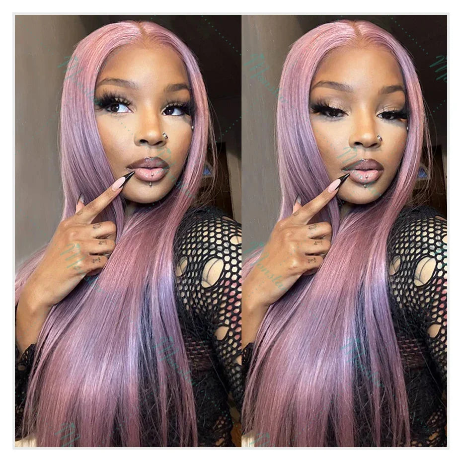 Monstar 13x6 Ash Purple HD Lace Frontal Wig Human Hair Pre Plucked Vietnamese Raw Straight Rose Gold Hair Colored Wigs For Women