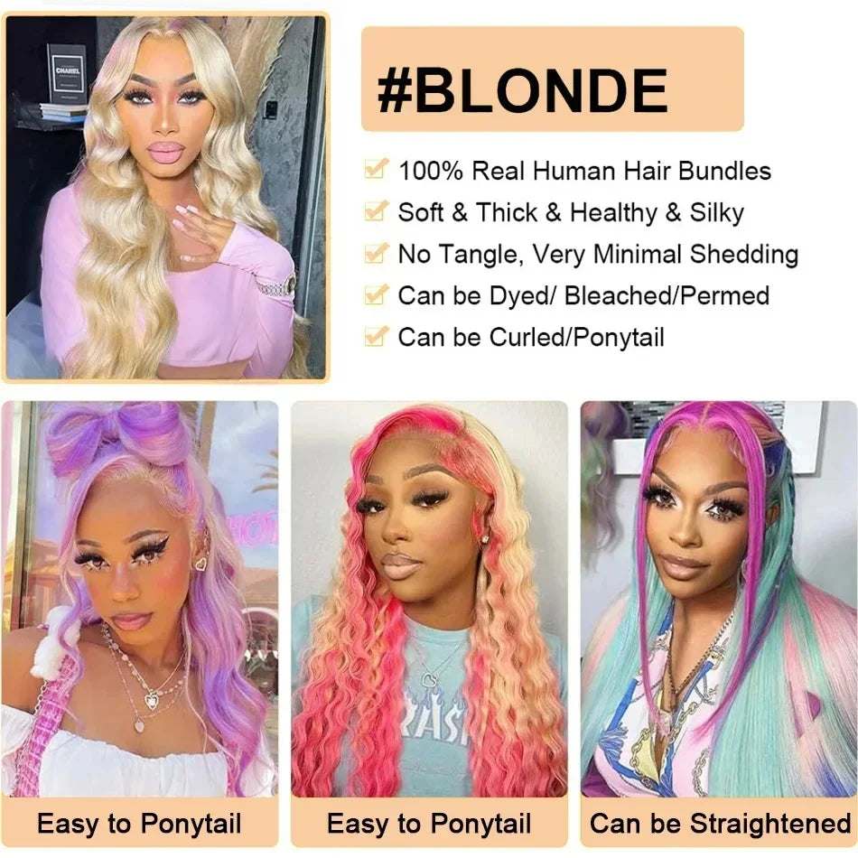 13x6 Hd 613 Blonde Body Wave 100% Human Hair Wigs Brazilian 30 40 Inch Transparent Lace Frontal Wig Wet And Wavy Lace Front Human Hair Wig