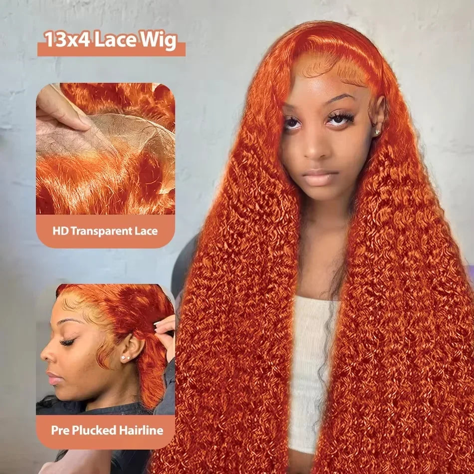 30 Inch Ginger Orange Water Wave 13x4 HD Lace Frontal Wig Human Hair Deep Wave 350 Colored HD Brazilian Lace Front Wig For Women