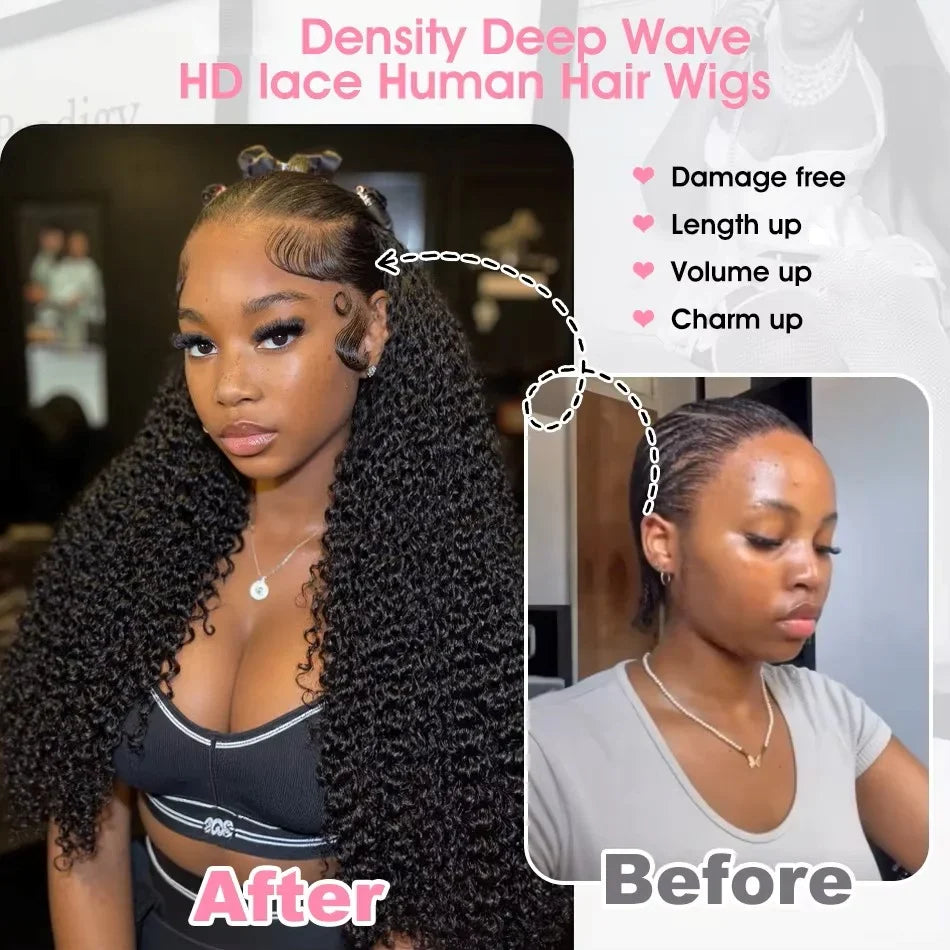 High Density 13x6 Hd Lace Frontal Wigs Brazilian 30 40 Inch Loose Deep Wave Curly Human Hair Wigs For Black Women Preplucked