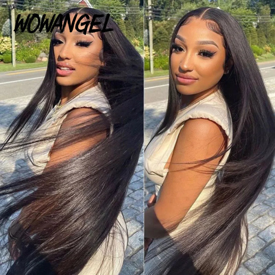 Wow Angel 36inch 13x6 HD Lace Frontal Human Hair Wigs Straight Virgin Hair Full Frontal Wigs for Woman Natural Scalp Melt Skins